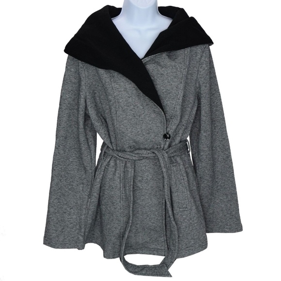 Sebby Jackets & Blazers - Sebby Collection Hooded Belted Fleece Wrap Jacket